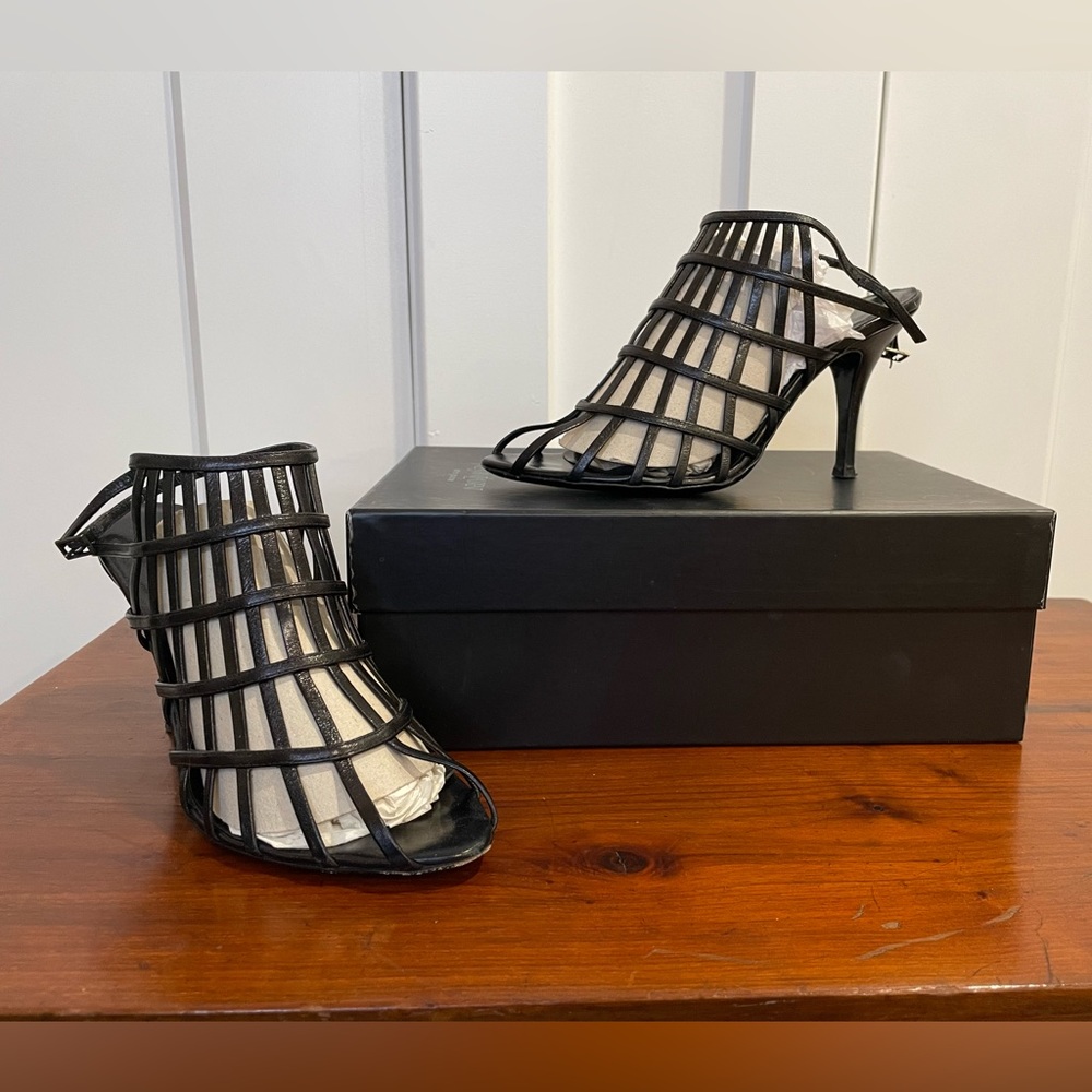 YSL Black Leather Cage Stiletto Heels